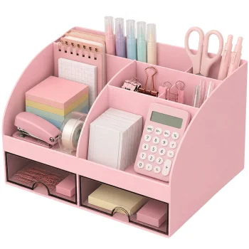 Desk Organizer for Cosmetics and Stationery, Pink