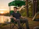 Folding camping chair with canopy and cup holder, green