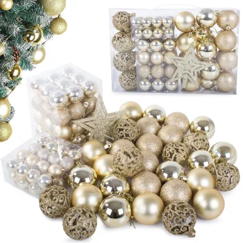 Christmas Tree Baubles Set 100 pcs with Star, 6/4/3 cm, Gold