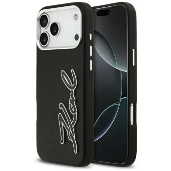 Karl Lagerfeld FW Grained Signature Logo Case for iPhone 17 Pro Max, Black