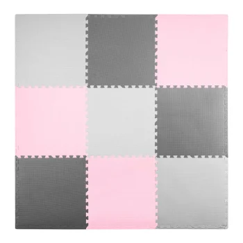 Ricokids 738234 Foam Puzzle Play Mat 180x180 cm, 9 pcs, Grey/Pink
