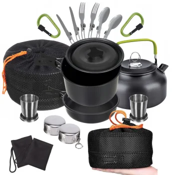18-in-1 Camping Cookware Set with Kettle, Pot and Pan