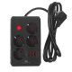 Maclean MCE392 B Power Strip, 4 Outlets + 3xUSB, 2500W, 1.5m, Black