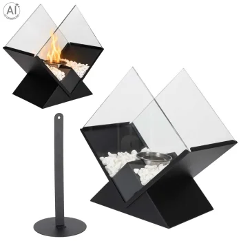 Freestanding Tabletop Bioethanol Fireplace Rhombus, Black