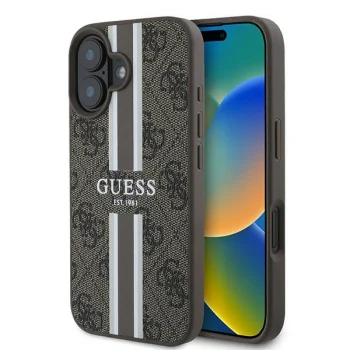 Guess 4G Printed Stripes MagSafe dėklas iPhone 16 Plus, rudas