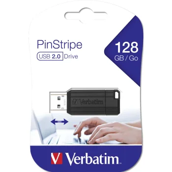 USB atmintinė Verbatim Store 'n' Go PinStripe 128GB USB 2.0 juoda 49071