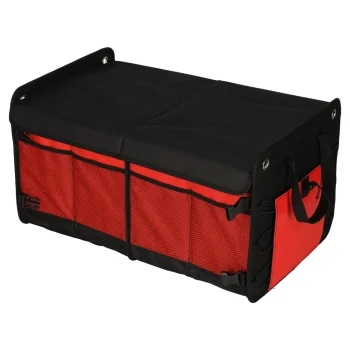 Car Trunk Organizer 56L XXL, Foldable with Lid, Black/Red