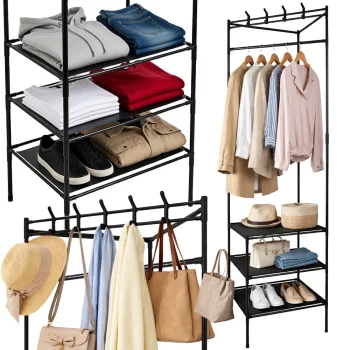 Standing Corner Coat Rack with Shoe Shelves 174 x 42 x 42 cm, Black