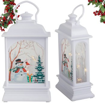 Christmas LED Lantern Decoration with Snowman, Holiday Decor, White