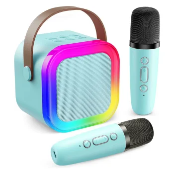 Karaoke Machine with Bluetooth Speaker and 2 Wireless Microphones for Kids and Adults, blue