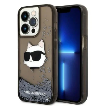Karl Lagerfeld iPhone 14 Pro Case Liquid Glitter Choupette Black