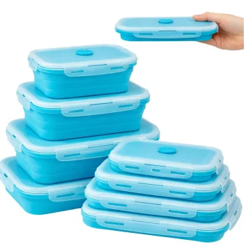 Collapsible Silicone Food Containers, 4 Pcs, Lunch Boxes, Blue