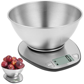 Electronic kitchen scale with metal bowl, 5kg/1g precision