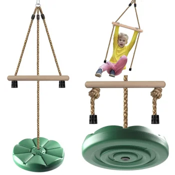 Children's Garden Swing - Round Disc with Wooden Bar, Green