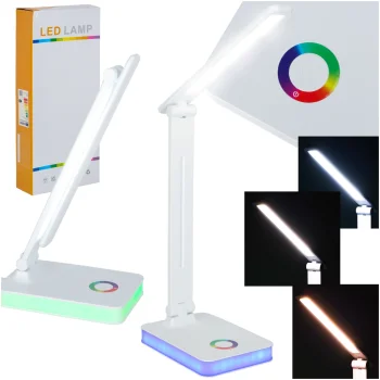 LED Desk Lamp with USB, Touch Control and RGB Backlight, White