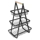 Three-Tier Fruit and Vegetable Basket, Metal and Wood, Black