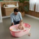 ECOTOYS Foldable Baby Bathtub with Heat-Sensitive Drain Plug, Portable Infant Bath, Pink