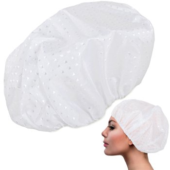 Reusable Shower Cap for Women, Waterproof Bath and Spa Hair Cap, Universal Fit, White