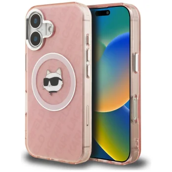 Karl Lagerfeld IML Choupette Head Logo MagSafe dėklas iPhone 16, rožinis