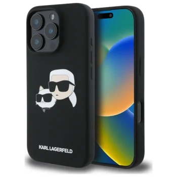 Karl Lagerfeld iPhone 16 Pro Max Case Silicone Heads Print MagSafe, Black