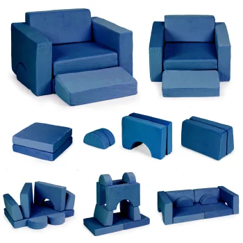 ECOTOYS Kids Modular Play Couch with 8 Soft Cushions, Blue