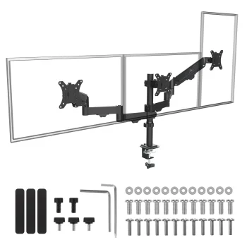 Maclean MC-137 Triple Monitor Desk Mount (17"-27", 8kg, Gas Spring), Black