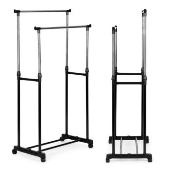 Adjustable Double Clothing Rack on Wheels with Shoe Shelf ModernHome