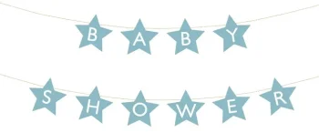 Light Blue Baby Shower Star Banner, 290x16.5 cm