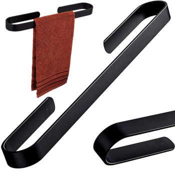 Wall-Mounted Metal Bathroom Towel Rack Hanger, Black