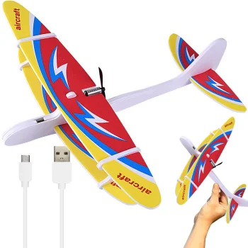 Flying Foam Airplane Toy with USB Electric Motor, Red