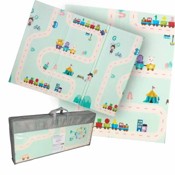 Double-Sided Foldable Foam Play Mat, Pandas and Street, 180 x 200 cm