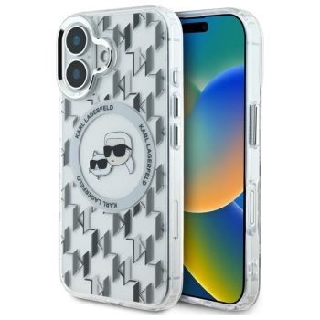 Apple iPhone 16 6.1'' Karl Lagerfeld IML Monogram Karl & Choupette Head MagSafe Cover Case, Clear