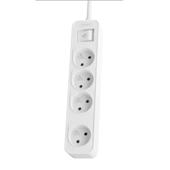 Philips 4 Outlet Power Strip 1.5m 10A European Type E Plug, white