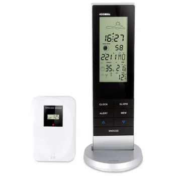 Alecto WS-1150 Weather Station with Wireless Sensor, Black/Silver