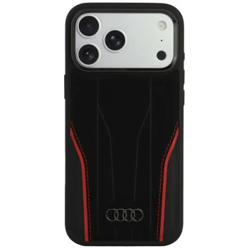 Audi R8 Genuine Leather MagSafe Case for iPhone 18 Pro Max / 17 Pro Max, Black and Red
