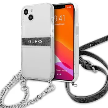 Guess 4G Gray Strap Silver Chain Transparent Case for iPhone 13 mini