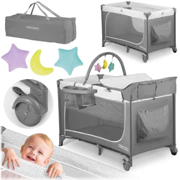Ricokids RK-241 Travel Cot with Mattress and Bag, 125x65x78 cm, Grey