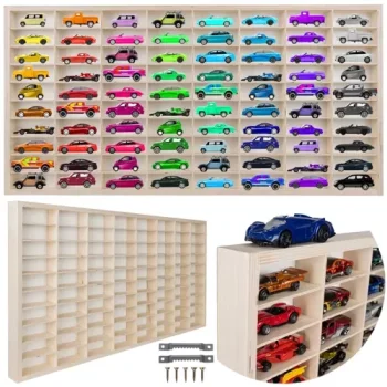 Kruzzel 20233 Wooden Toy Car Display Shelf, 80 Compartments, Pine