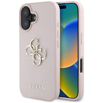 Guess Grained Big 4G Logo Small Classic Logo Case for iPhone 16, Pink