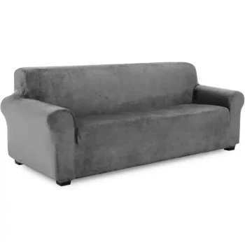 Stretch Velvet Sofa Cover for 3 Seater Couch, Light Grey