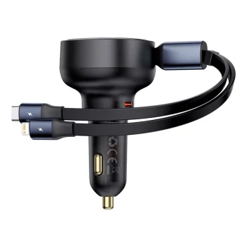Baseus Enjoyment Pro 60W Car Charger with Retractable USB-C/Lightning Cable Black