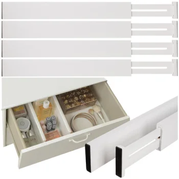 Ruhhy Adjustable Bamboo Drawer Organizer, 4 pcs, White