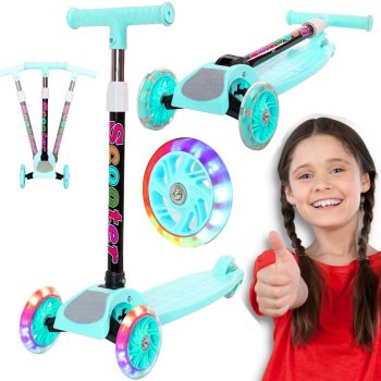 Foldable Kids Tricycle Scooter with LED Wheels, Green