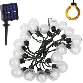 Solar garden string lights with 20 warm LED bulbs