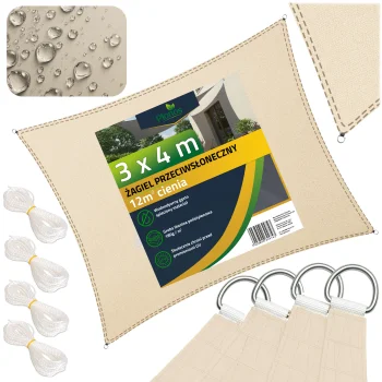 Plonos 488501 Rectangular Sun Shade Sail 3x4m, Beige