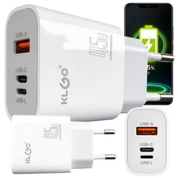 45W USB C Fast Wall Charger with 3 Ports USB-A and Lightning Universal Power Adapter