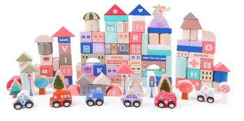 Wooden Educational City Building Blocks with Play Mat 115 pcs ECOTOYS