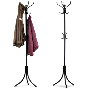 ModernHome Standing Metal Coat Rack with 16 Hooks, Black
