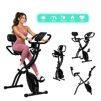 MOVEPRO Folding Magnetic Exercise Bike with Backrest and Resistance Bands 120 kg