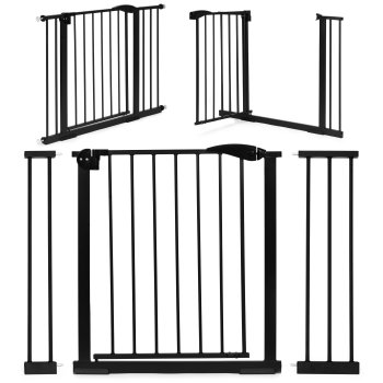ECOTOYS Steel Safety Gate for Stairs and Doorways 74-105 cm with Extensions, Black